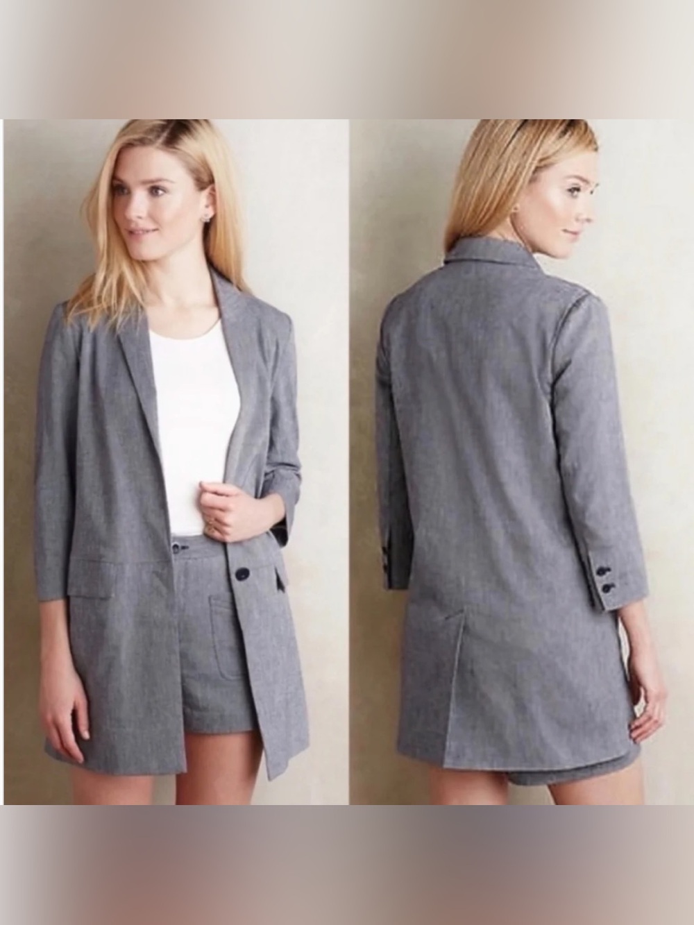 Anthropologie Cartonnier Gray Long Blazer